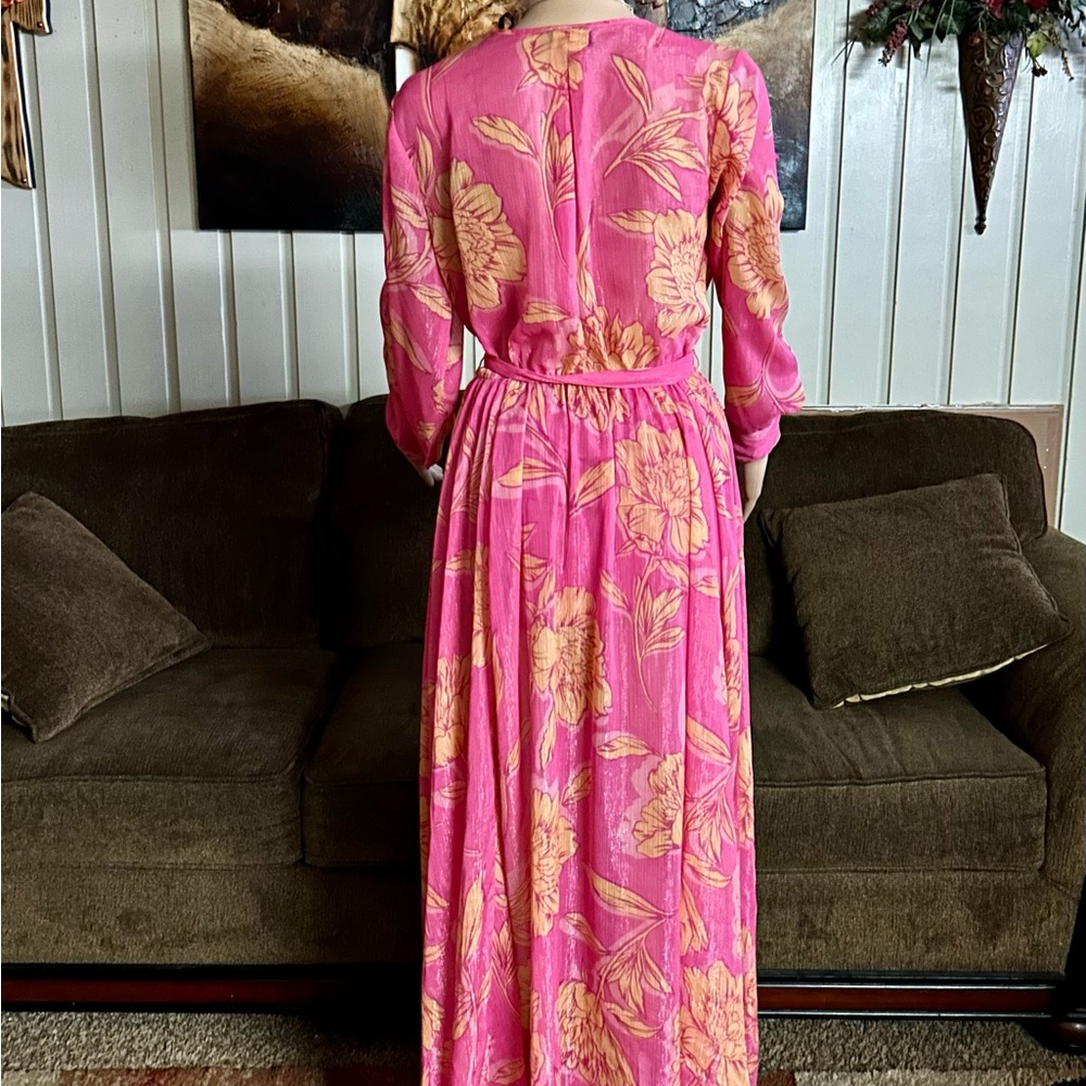 Alexa B Nites ~ Size 8 ~ Pink/Orange ~ Floral ~ Silver Metallic Thread ~ Dress - Picture 11 of 14